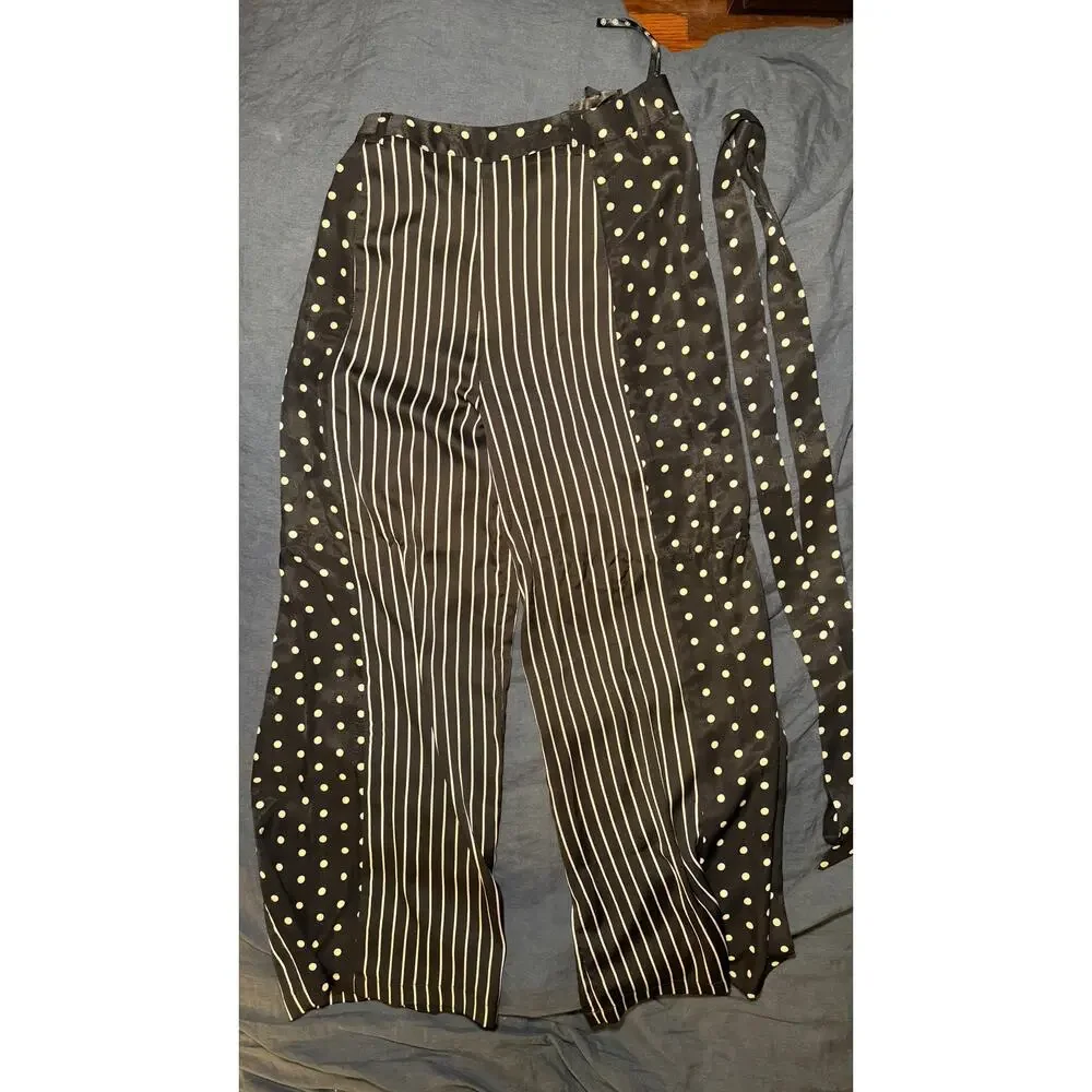 NWT Missguided Stripe Polka Dot Belted Palazzo Pants Size US 4